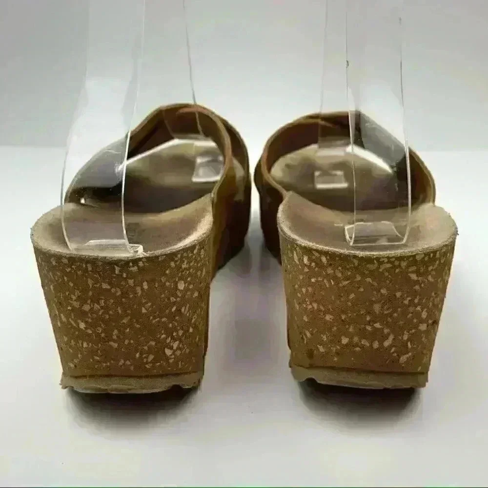 Cristina Francini sandals size 8.5 tan Italian leather chunky cork flatforms